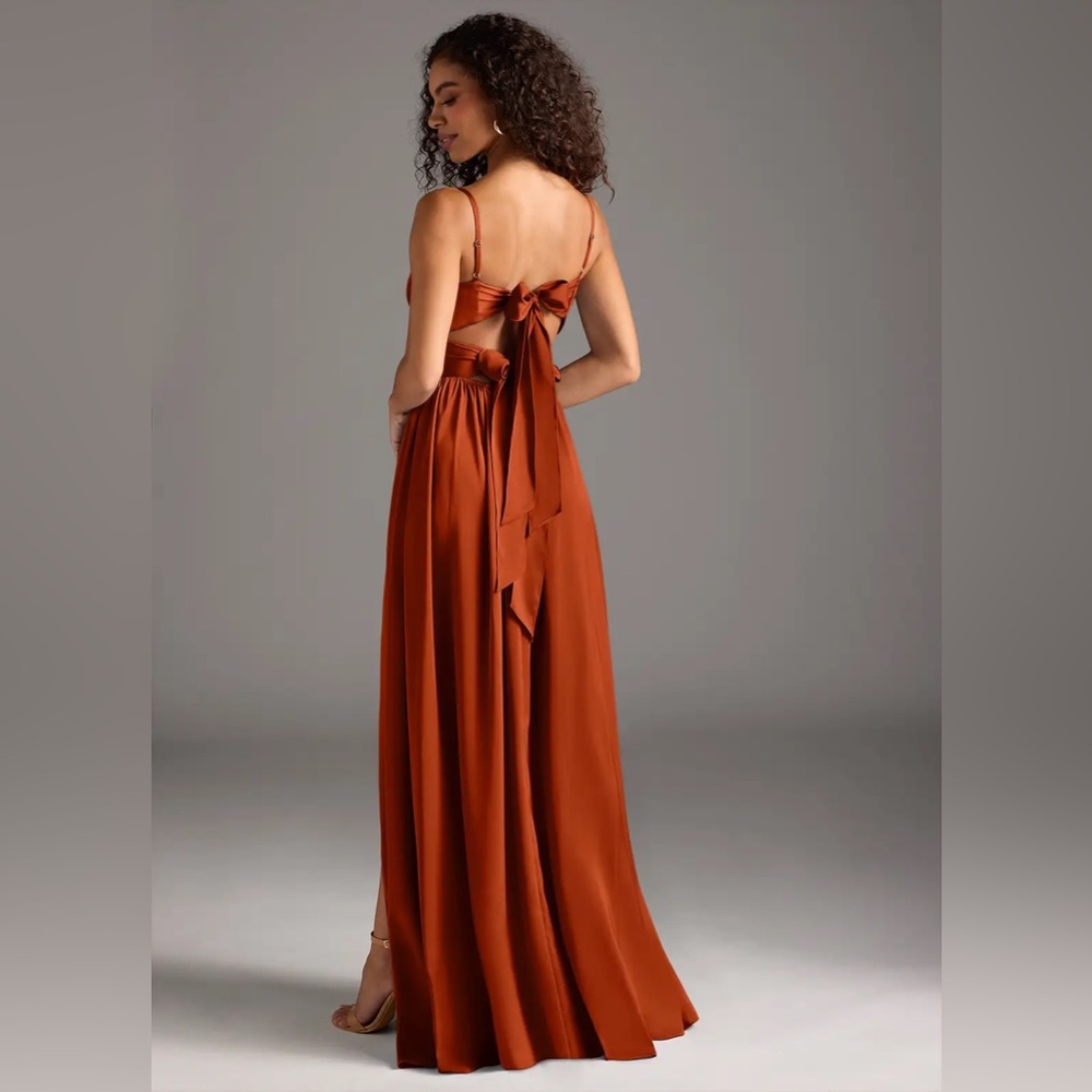 AZAZIE ZEYA — Paprika A-Line Pleated Stretch Satin Dress - Picture 9 of 14